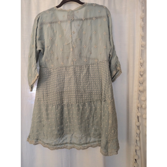 Johnny Was Light Blue and Beige Embroidered Tunic - Picture 5 of 5